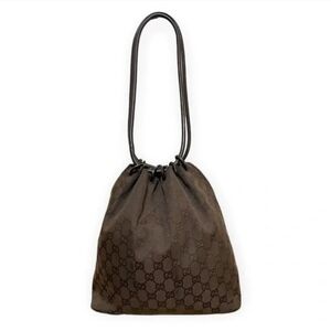 AuthenVintage Gucci Dark Brown Top Handle Shoulder Bucket Bag with Leather Pouch